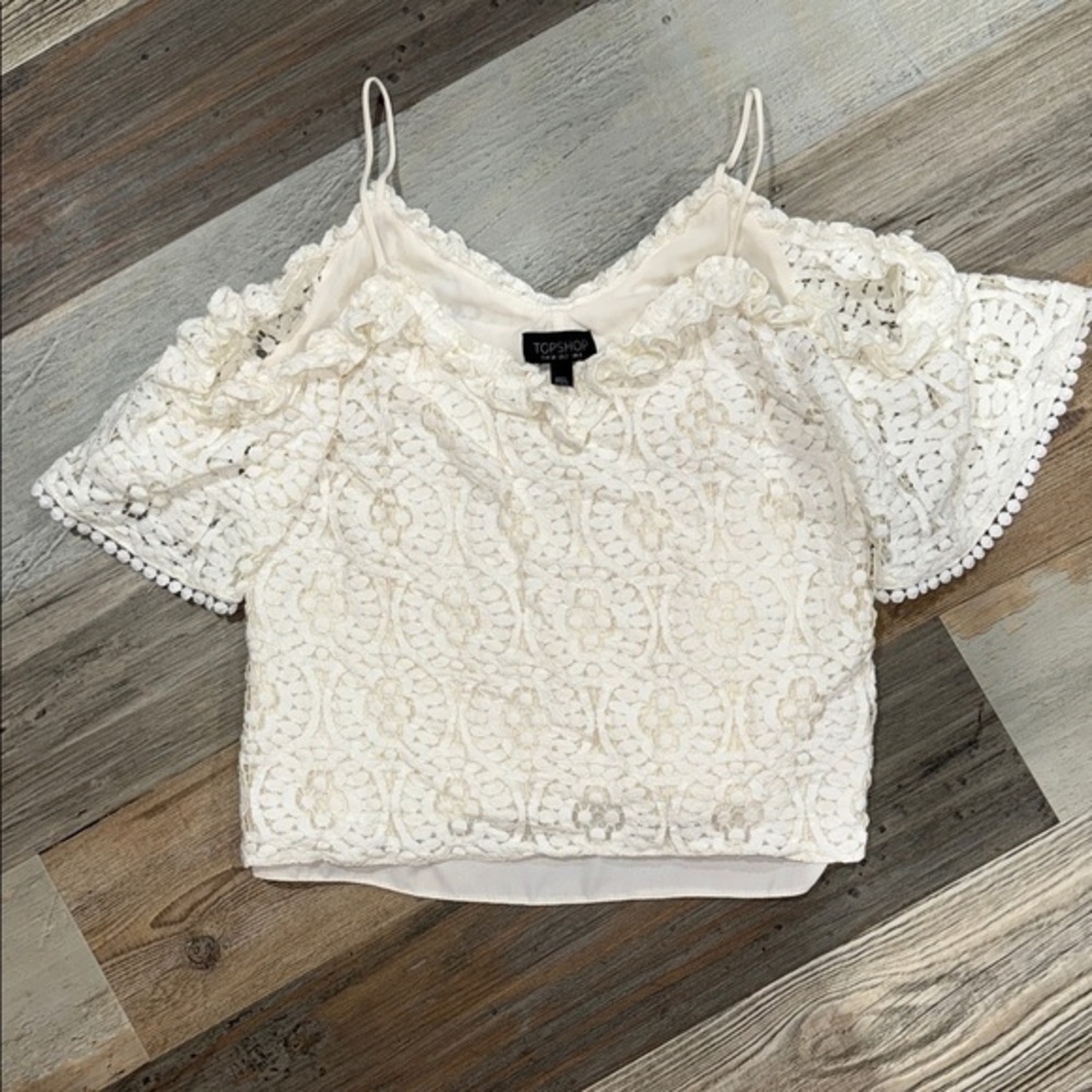 Topshop White Floral eyelet Lace Blouse